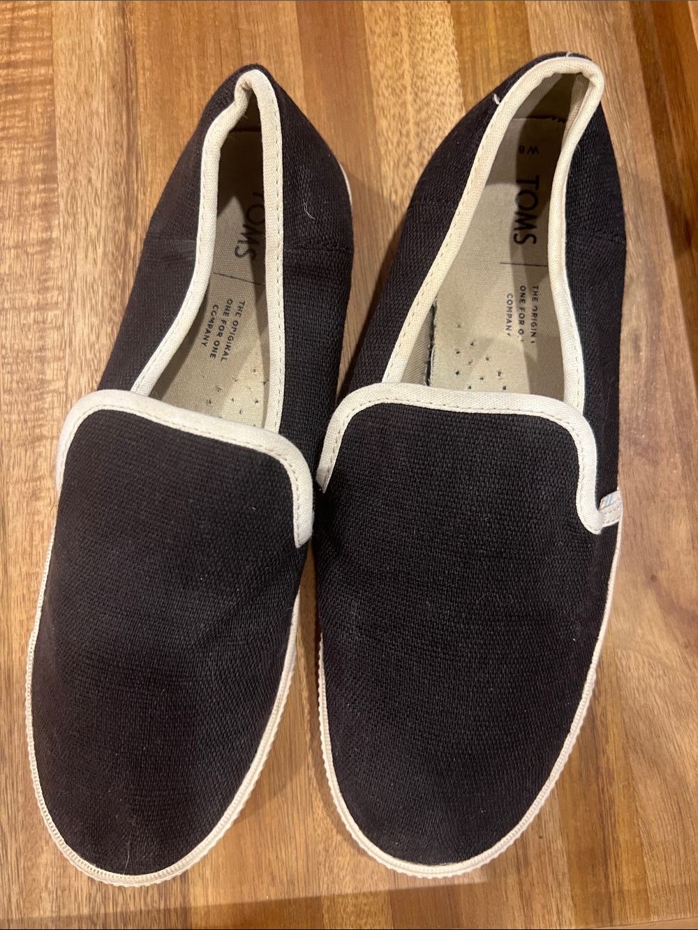 Toms Black Canvas Slip-On Loafers with White Trim Size 8 Women - Picture 5 of 8